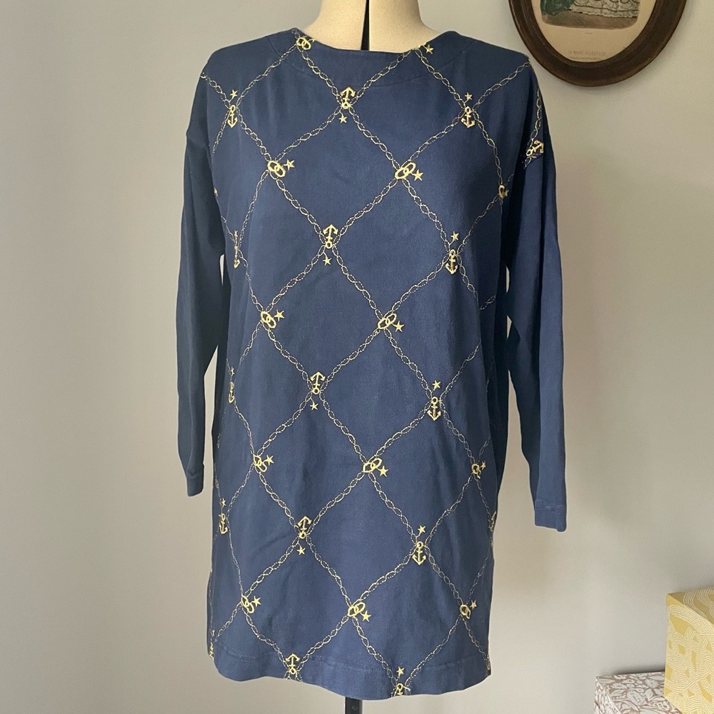 VINTAGE 1990s tunic with gold nautical embroidery - Neiman Marcus